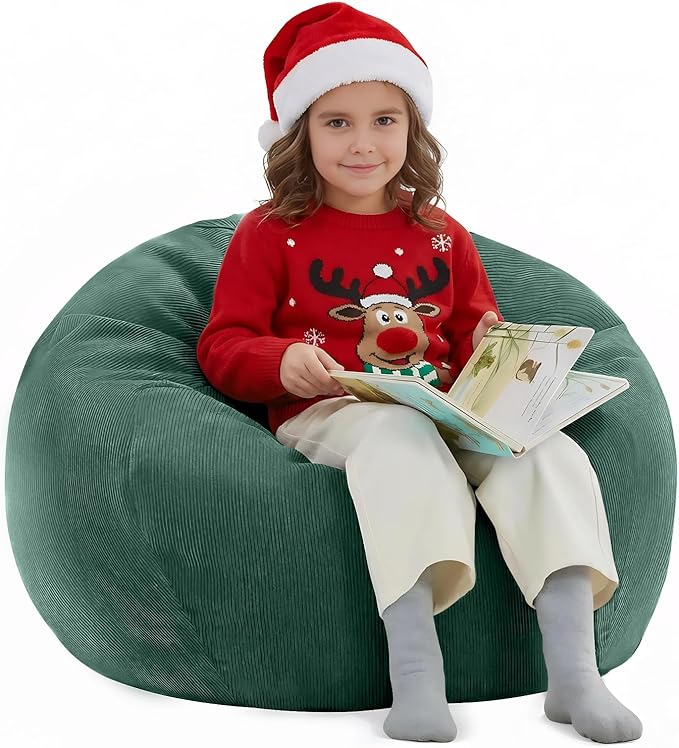 Nobildonna 3 ft Bean Bag Chair Cover (No Filler) 35"×43" Large Stuffed Animal Storage Bean Bag Washable Big Beanbag Chair Cover Premium Corduroy Stuffable Bean Bag Cover for Adults,Kids,Green 300L