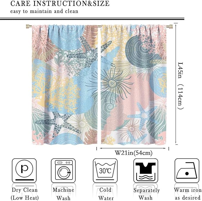 Nautical Decor Curtain Beach Theme Starfish Seashell Nautical Rustic Ocean Sea Vintage Retro Coastal Summer Bedroom Set 2 Panels,42x45 Inches