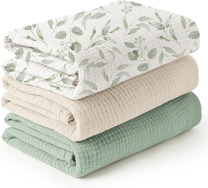 Konssy 3 Pack Muslin Swaddle Blankets for Unisex, Newborn Receiving Blanket, Large 47 x 47 inches, Soft Breathable Muslin Baby Swaddles for Boys & Girls