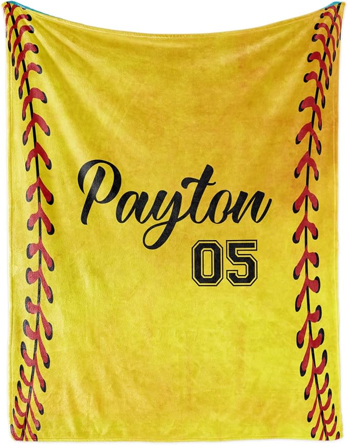 Personalized Softball Kids Blanket with Naumber and Name - Custom Sport Bed Blankets Gift for 0-3 Months Baby Essential - Super Warm and Comfortable 30x40inch