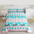 Feelyou Merry Christmas Tree Bedding Set Soft for Boys Girls, Cute Snowman Comforter Set King Size Santa Claus Duvet Quilt Microfiber Cartoon Bowknot Bedroom Decor 3 Pcs with 2 Pillow Cases
