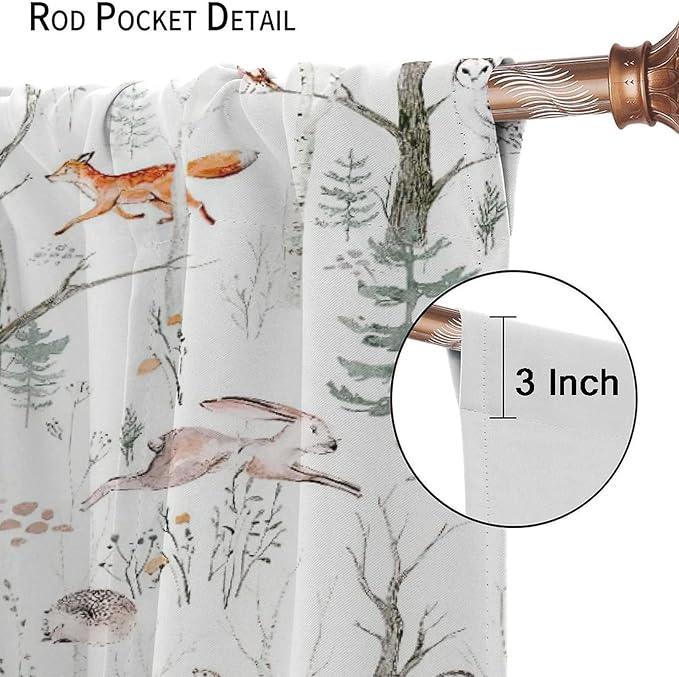 Rustic Forest Window Curtains, Watercolor Woodland Animals Owl Hedgehog Fox Butterfly Forest Squirrel and Bear Blackout Windows Door Curtain for Bedroom Living Room Home Decor 72x63in