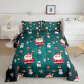 Christmas Comforter Set Cute Snowman Santa Claus Kids Decorations Bedding Set Boys Girls Bear Rabbit Comforter Christmas Bells Design Teal Blue Quilt with 2 Pillowcases 3Pcs Bedding Full