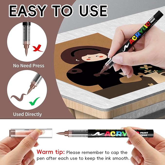 Paint Pens Acrylic Markers - 9 Maillard Series Brush Tip Water Based Marker Pens for Rock Painting, Wood, Ceramic, Glass, Acrylic Paint Markers for Egg Pumpkin