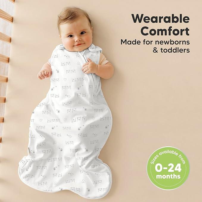 2-Pack Organic Baby Sleep Sacks,100% Cotton - Soft & Breathable 0.5TOG Baby Wearable Blanket,Toddler Sleeping Sack 18-24 months,Easy to Wear Transitional Swaddles for Newborns,Infants (Bumble Bear, L)