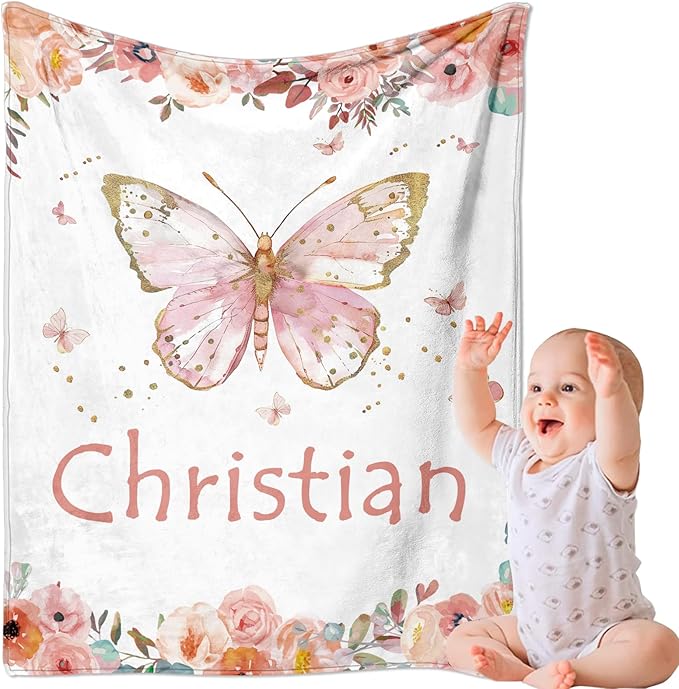 Ships Next Day, Personalized Baby Blankets, Custom Baby Blanket with Name for Girls,Gift for Chrismas Birthday Memorial Day, Customized Flannel Blanket for Kids Adults 50"X60"