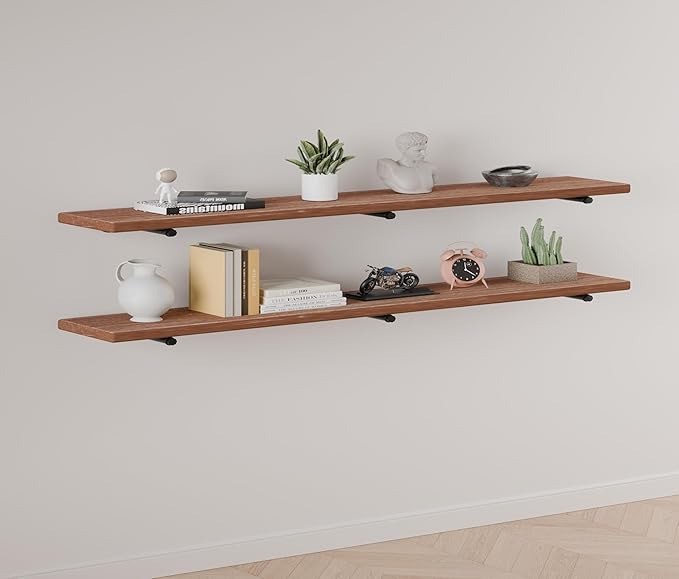 IEO Floating Shelves for Wall Shelf 60 inches Long 9.84" Extra Width Farmhouse Bathroom Decor Bedroom Kitchen Shelves Living Room Wall Mounted Set of 2, Rustic Brown Soild Wood