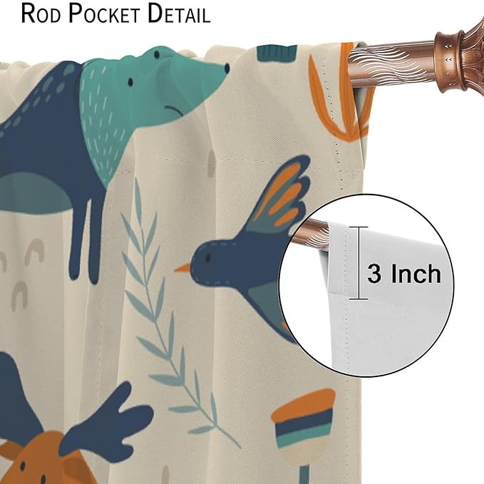Kids Forest Animal Curtains, Rustic Cartoon Cute Wild Animal Window Treatments Woodland Safari Animal Fox Deer Bear Window Drapes for Girls Boys Nursery Toddler Bedroom 52x84in