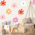 TaoBary 12 Sheets Daisy Wall Decal Flower Wall Sticker Cute Daisy Sticker Pink White Flower Decal Peel and Stick Floral Wallpaper for Nursery Bedroom Home Decor(Bright Color,Minimalist Style)