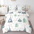Feelyou Christmas Bed Set Xmas Tree Comforter Set with Sheets Snowflake Watercolor Blue Bed in a Bag for Kids Boys Girls Room Decor New Year Theme Bedding Set Bedroom Collection Queen Size