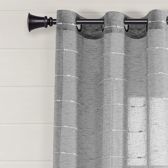 Lush Decor Farmhouse Textured Grommet Sheer Window Curtain Panel Pair, 38"W x 84"L, Dark Gray