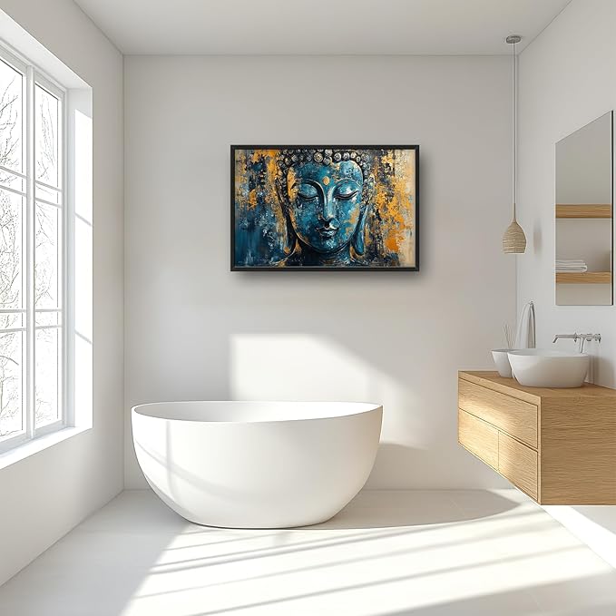 Olivine Buddha Wall Art, Zen Pictures Wall Decor, Religious Canvas Prints Painting, Framed Artwork for Bathroom Bedroom Living Room Office Home Spa Mediation Room Decoration 36"x24"