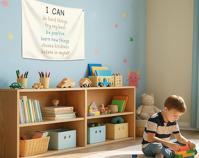 Education Rectangular Banner Flag Wall Decor Gift for Baby Boy Girl Kids,Classroom Nursery Bedroom Dorm Reading Room Decor-I Can Do Hard Things-Positive Affirmations Quotes-Birthday Christmas Gift