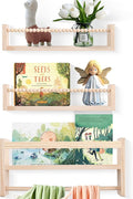 Nursery Floating Book Shelves, Wall Mounted Shelf with Towel Bar for Kids Room, Nursery Wall Shelves Set of 3 - Rustic Bookshelf Organizer for Baby Books & Toys,Natural Wood