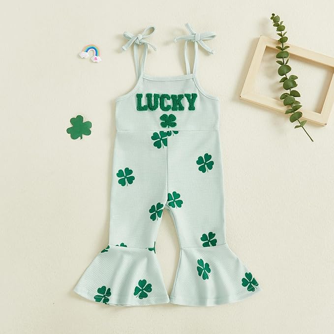 Toddler Baby Girl Valentines Day Outfit Love Sleeveless Tie-up Suspender Romper Bell Bottom Pants Spring Jumpsuit