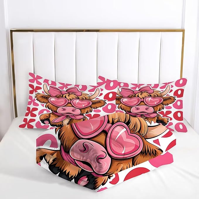 kxry Cute Cattle Comforter Set Full Size Cartoon Calf Animal Bedding Sets for Girls Teens Kids Funny Animal Soft Microfiber Lightweight Comforter Set with 1 Comforter + 2 Pillow Cases