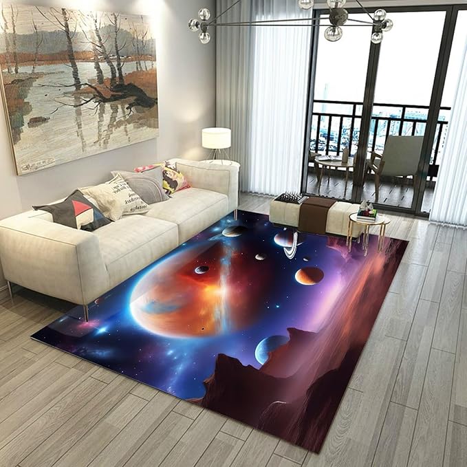 Galaxy Rug for Kids Room Rugs Alien Desert Carpet Planet Printed Throw Rugs for Boys Children Bedroom Living Room,39 in x 79 in