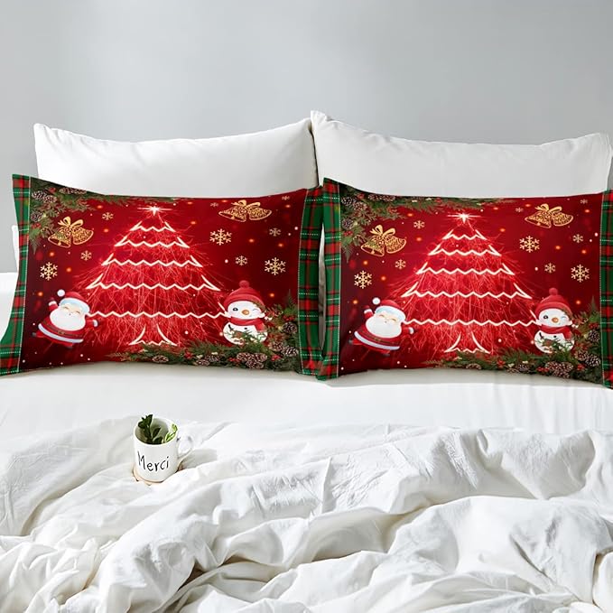 Feelyou Christmas Bedding Set Kids Cartoon Santa Claus Comforter Cover Set for Boys Girls Christmas Tree Xmas Theme Duvet Cover Breathable Snowman Bedspread Cover Room Decor Quilt Cover Toddler Size