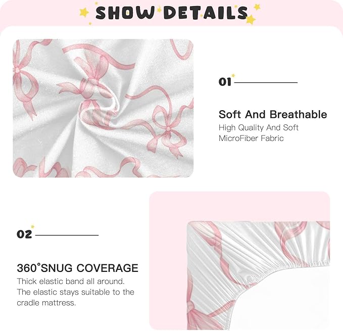 Watercolor Bows Crib Sheets for Boys Girls Soft Breathable Mini Crib Sheets for Baby 52" x 28"