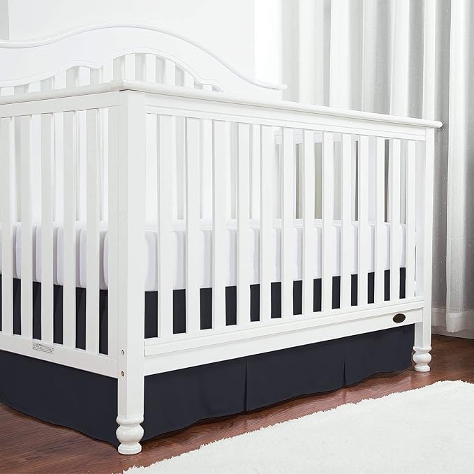 Box Pleated Crib Bed Skirt Premium 100% Cotton 800 Thread Count Nursery Crib Toddler Bedding Crib Bedskirt for Baby Boys or Baby Girls, (28" x 52") + 14" Drop Lenght - Black Solid