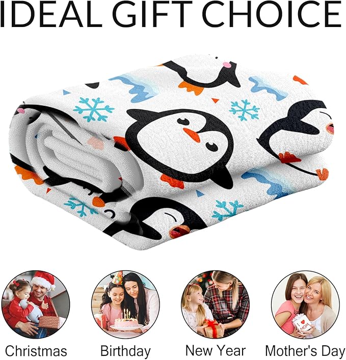 Custom Penguin Throw Blanket Gifts for Kids - 30" x 40" Inches Cute Penguin Blankets for Girls - White Soft Fuzzy Throws for Sofa, Lap & Office