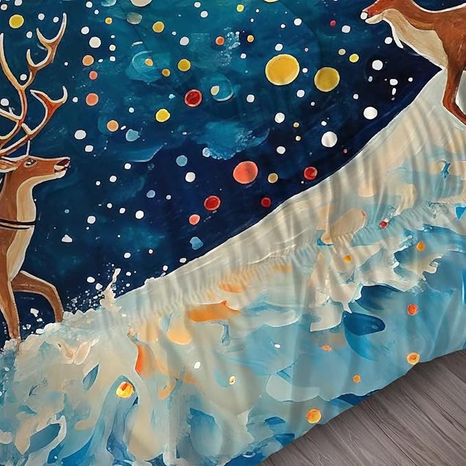 Christmas Comforter Set Full: Galaxy Bedding Sets Blue Festival Santa Claus Deer Quilt Set for Girls Kids Teens Bedroom 1 Comforter & 2 Pillowcases