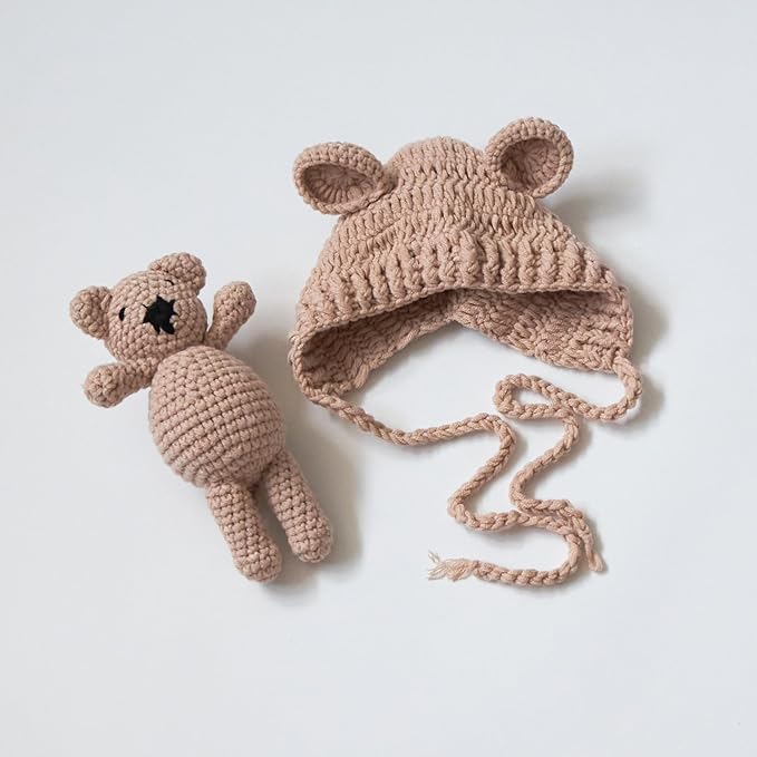 Zeroest Newborn Baby Boy Girl Photography Props Bear Hat Outfits Crochet Kint Handmade Cap Set for Newborn Photo Shoot