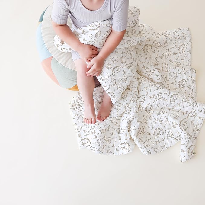 MakeMake Organics Organic Twin Comforter GOTS Certified Organic Kids Blanket Cotton Infill Tufted - Reversible Ultra Soft Breathable Boys Girls (68"x88", Dino Dreams)