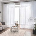 White Sheer Curtains 84 Inches Long 2 Panels, Thin Textured Linen Look Window Sheers, Pinch Pleated Drapes for Living Room, Sliding Glass Door Curtain with Rings & Hooks & Back Tab
