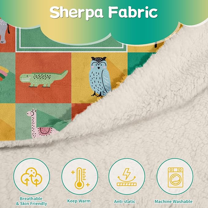 Custom Safari Animals Blanket Gift, Personalized Baby Blanket with Name, Soft Plush Flannel/Sherpa Fleece Throw Blankets for Toddler Kid Teen Boys Girls Color10