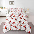 Feelyou Berries and Cardinals Pattern Comforter Set All Season Red Cardinal Bedding Set with 2 Pillow Cases Christmas Kids Full Bedclothes Bird Print Decor Animal Decor Duvet Quilt Soft Lightweight