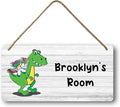 Personalized Name Wood Door Sign for Nursery Kids, Custom Dinosaur Wooden Wall Decor, Unicorn Dino Bedroom Hanging Wall Art 10 x 5 inch