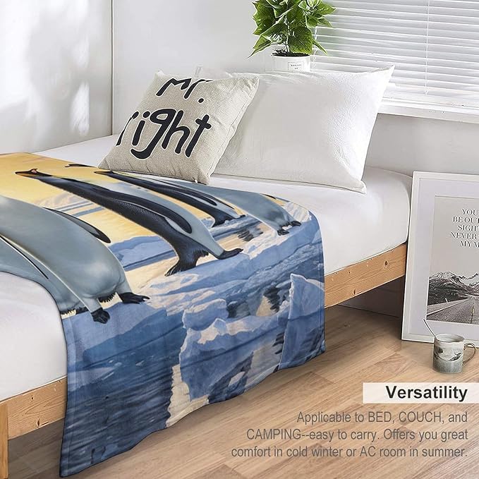 Penguin Blanket Antarctic Penguins Gifts for Girls Boys Woman Kids Penguin Lover Throw Blankets Soft Blanket Warm Fleece Flannel Plush Blankets for Bed Sofa Couch 60"x80"