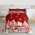 jejeloiu Merry Christmas Comforter Set Queen Size Santa Claus Bedding Set for Kids Boys Girls Cute Deer Duvet Quilt Red Bedroom Decor