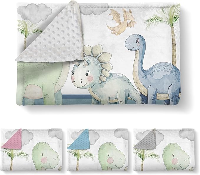 Personalized Baby Name Blanket for Boy Girl, Soft Flannel Blanket with Double Layer Dotted Backing for Newborn, Nursery Crib with Green Dinosaur Design, Baby Blanket Customized Gifts(47" x60)