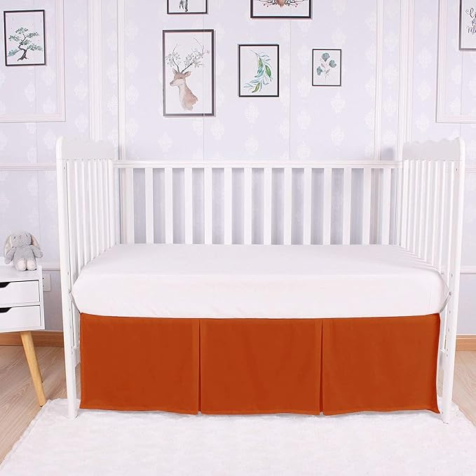 Box Pleated Crib Bed Skirt Premium 100% Cotton 800 Thread Count Nursery Crib Toddler Bedding Crib Bedskirt for Baby Boys or Baby Girls, (28" x 52") + 14" Drop Lenght - Burnt Orange Solid