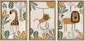 YWJKWLGS Kids Safari Animal Wall Decor, 3 Piece Nursery Art for Baby Room 16"x24" Jungle Theme Cute Lion Monkey Giraffe Prints Sign Wood Framed for Children's Room Toddler Bedroom Decoration (Wood)
