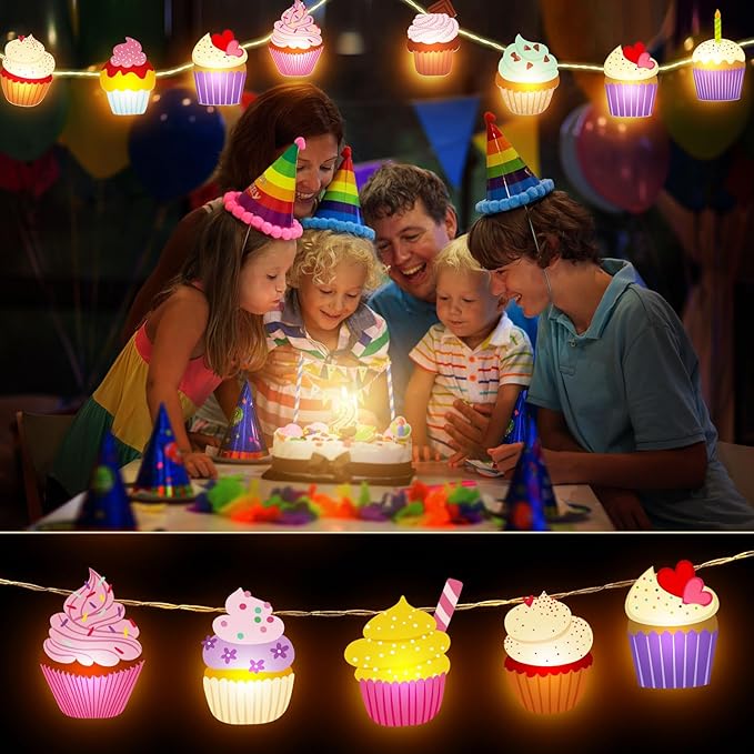VIHOSE Cupcake String Lights Cupcake Gifts Fairy String Lights for Christmas Wedding Birthday Party Decor 20 LED 10 ft Banners Battery Operated for Nursery Bedroom Decor