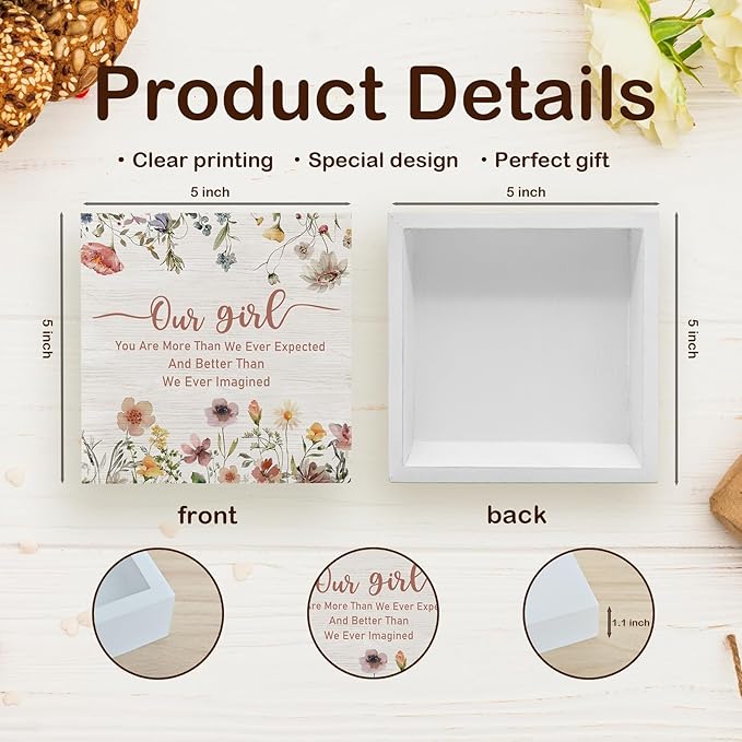 My Girl You Are More Than We Ever Expected Motivational Wooden Sign Desk Decor, Boho Floral Nursery Decorative Signs for Nursery Bedroom Living, Motivational Home Sign Shelf Desk Decor 5x5 In