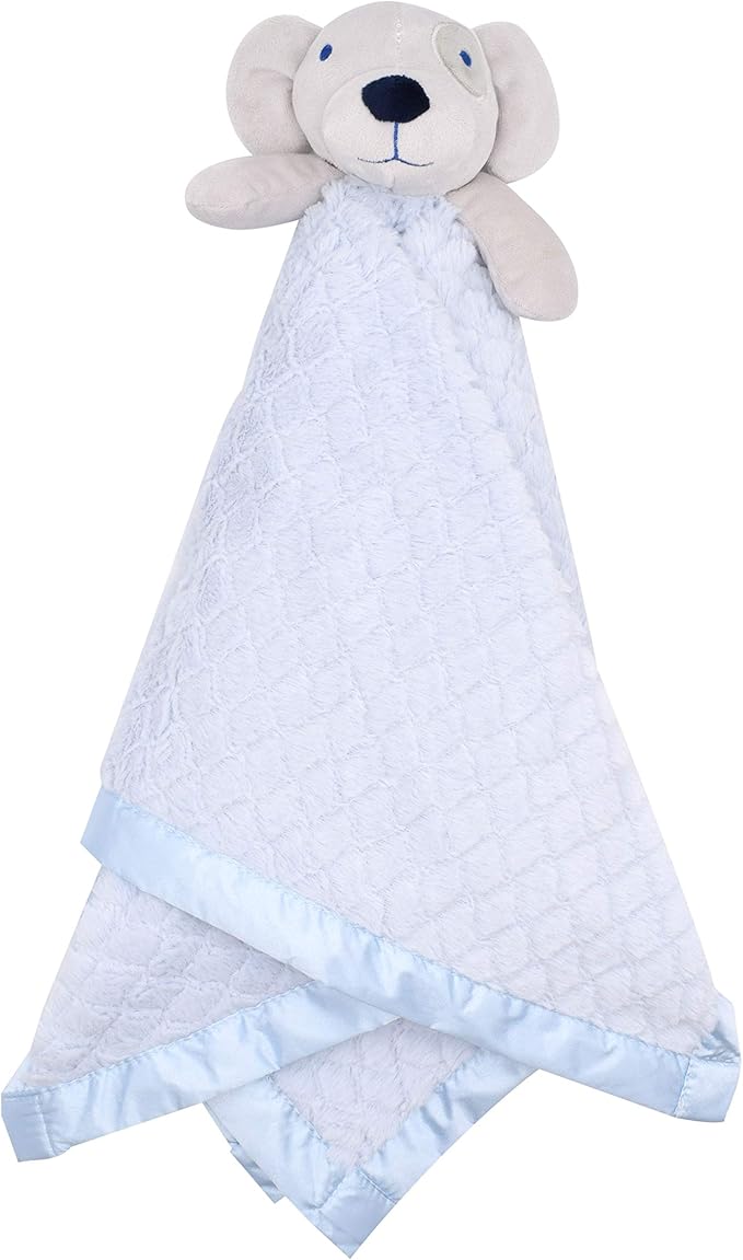 EVERYDAY KIDS Large Lovey Baby Security Blanket for Boys Sweet Dog Stuffed Animal on 30” Adorable Blue Snuggle Baby Blanket; Fluffy Fleece with Attached Plush Toy to Cuddle