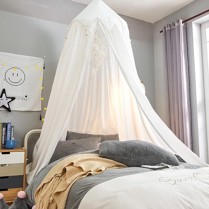 Bed Canopy for Girls, Round Dome Hanging Canopy for Baby Brib Kids Bed Room Decor Reading Nook Indoor Outdoor Playing Castle (White)