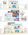 Fixwal Wood Nursery Book Shelves, 16.5 Inch Floating Bookshelves for Wall Set of 3, Baby Kids Decor, Solid Wood Wall Mounted Shelves for Books, Toys and Decor Storage (White)