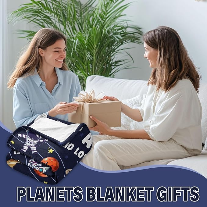Just A Boy Who Loves Planet Solar System Space Blanket Gifts for Planets Lovers, Cute Planets Blanket Gifts for Christmas, Planet Birthday Gifts for Boys Son Men on Sofa Couch Bed 40"x 50"