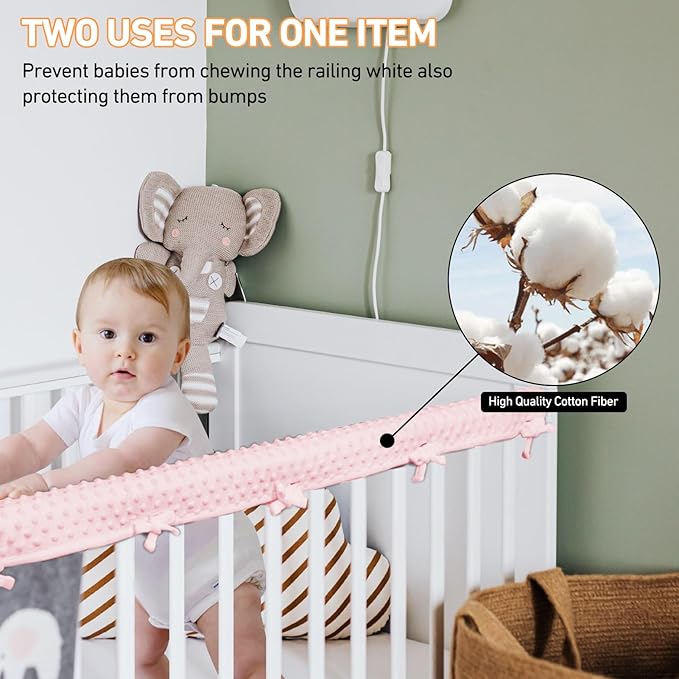 IULONEE 3pcs Baby Rail Cover Soft Side and Front Protector Wrap Bed Guardrail Protection for Teething 128x18cm/68x18cm Guard Rail Covers (Pink)