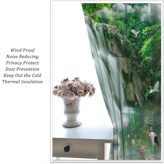 Scenery Waterfall Blackout Curtains, China Country Landscapes Nature Pattern Window Drapes, for Bedroom Living Room 55" W X 63" L