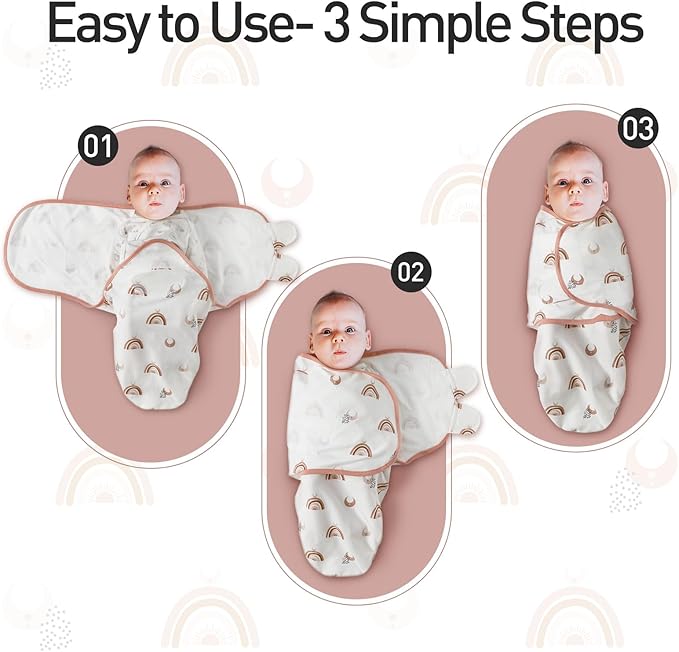 GLLQUEN BABY 3-Pack Organic Baby Swaddle Sleep Sacks for Newborn - Baby Swaddles 0-3 Months, Newborn Swaddling Sack, Rainbow & Sun, Infant Swaddle Blanket Wrap (Small/Medium)