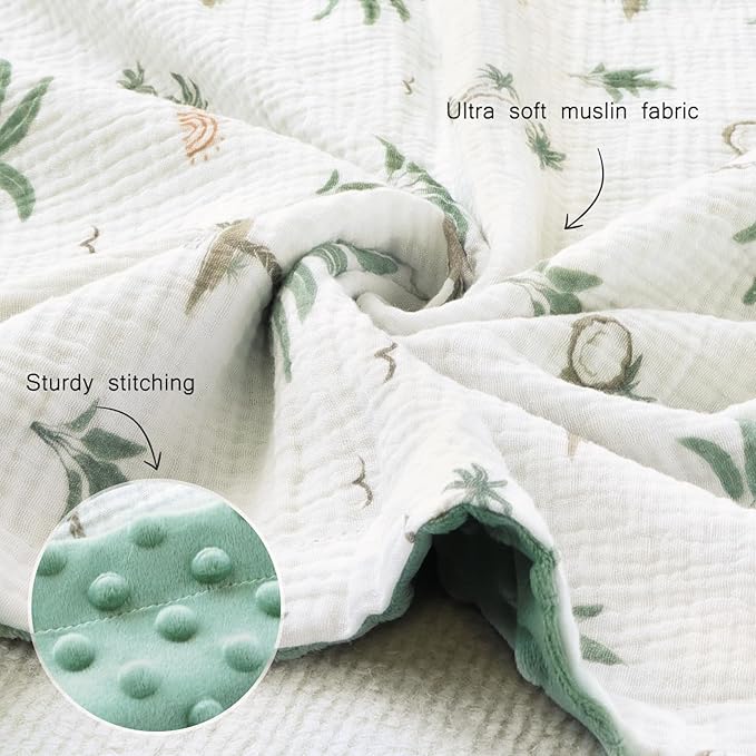 BOPRIO Muslin Baby Blankets for Boys Girls, Ultra Soft Nursery Minky Blankets with Breathable Cotton Front and Dotted Fleece Backing, Crib Blanket for Baby Infant Toddler, 30 x 40 Inch