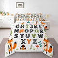 Feelyou Educational Nursery Art Comforter Set Twin Size Alphabet Kids ABC Learning Bedding Set for Kids Boys Girls Cute Fox Duvet Quilt Woodland Animals Bedroom Decor 2 Pcs with 1 Pillow Cases