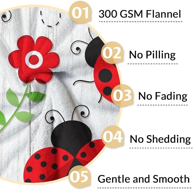 Ladybug Throw Blanket - Cute Girls Gifts for Lady Bug Lovers - 40 x 50 Inches Cute Flannel Throw Blanket Stuff for Couch, Sofa