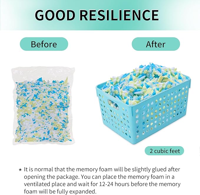 15lbs Shredded Memory Foam Bean Bag Filler, Soft and Convenient Bean Bag Filling Pillow Stuffing for Beanbag, Couch, Cushion, Stuffed Animals, Dog Bed, Arts Crafts